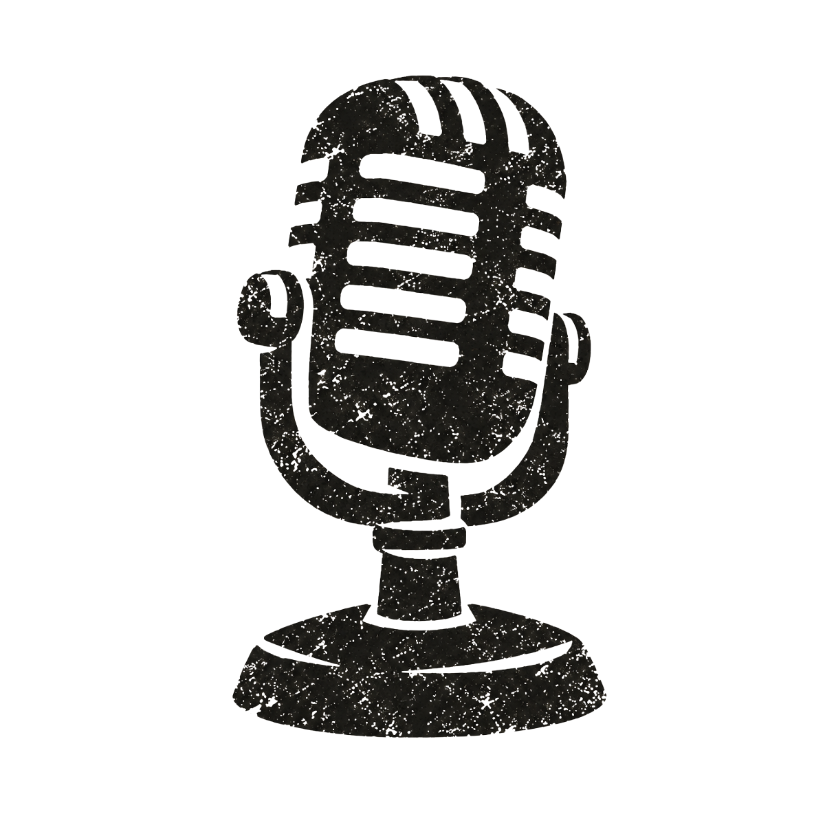 Vintage microphone in distressed black ink