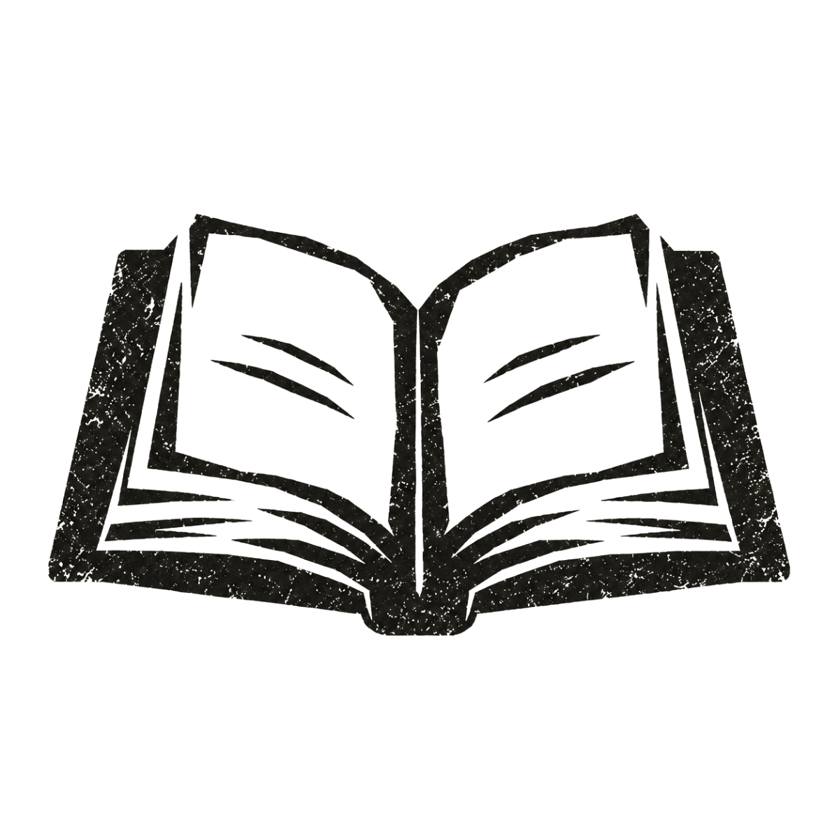Open book in distressed black ink