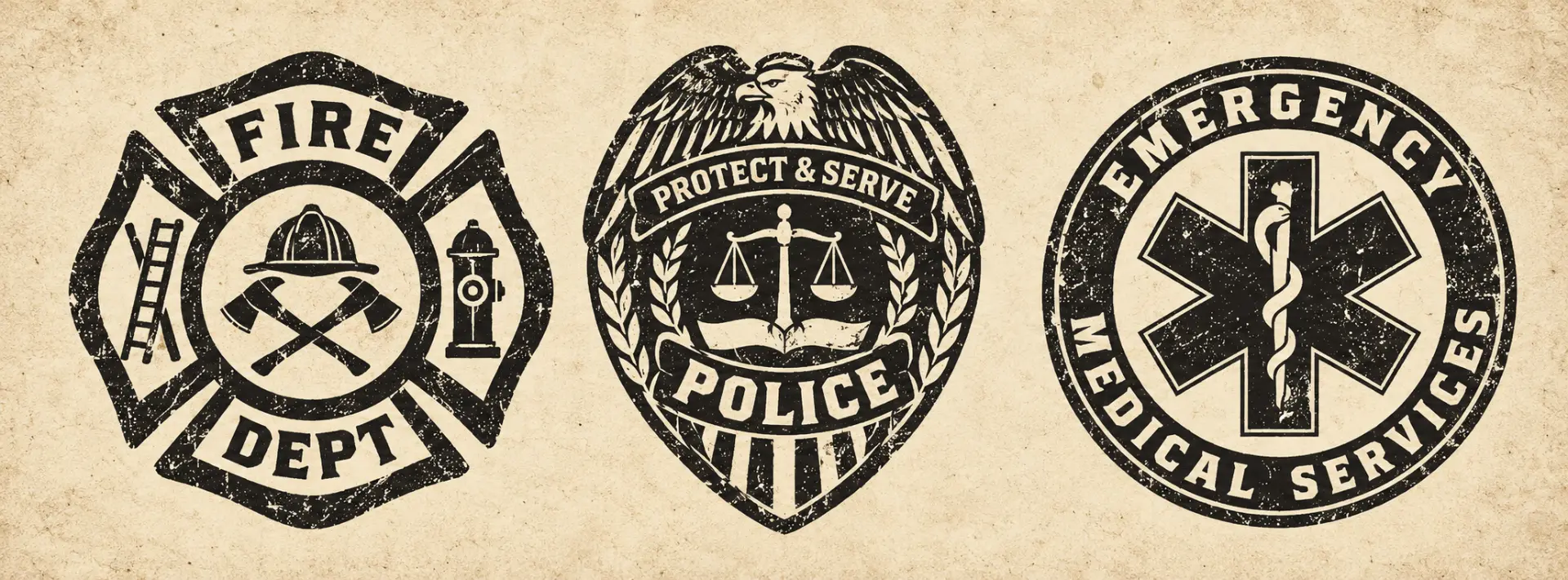 Fire department, police, and emergency medical services emblems